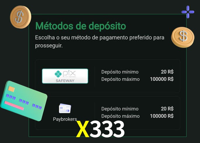 O cassino X333 oferece uma grande variedade de métodos de pagamento